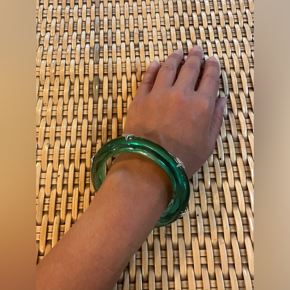 Miriam Salat turquoise resin bangle bracelet with crystal details